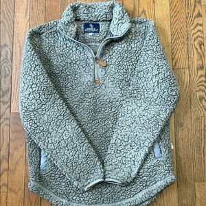 Simply Southern Gray Sherpa Pullover with Navy Label